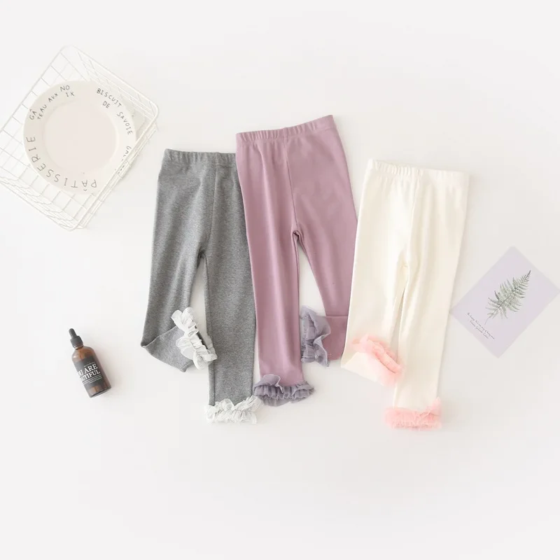

Three-Color New Color CHILDREN'S Leggings 2-5-Year-Old Girls Spring Lace Trousers Pure Cotton Baby GIRL'S Comfortable Leggings