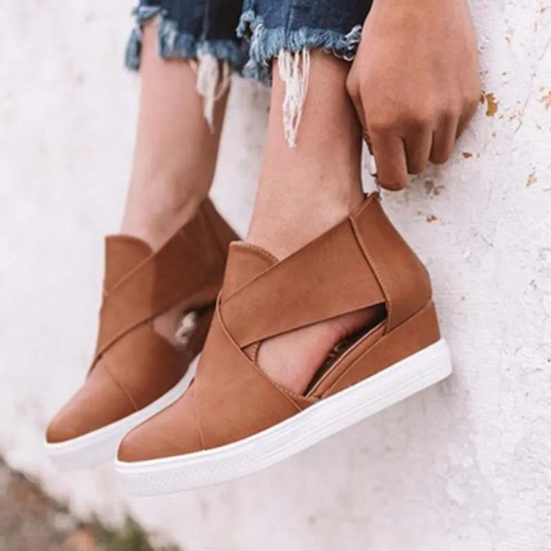 Г., новая осенняя повседневная обувь на танкетке женские сандалии на полой подошве, большие размеры женская обувь с круглым носком на толстой подошве, увеличивающая рост