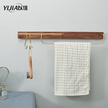 

Creative design black walnut towel bar double bar bathroom brass towel rack free punch Kitchen storage organization 60CM
