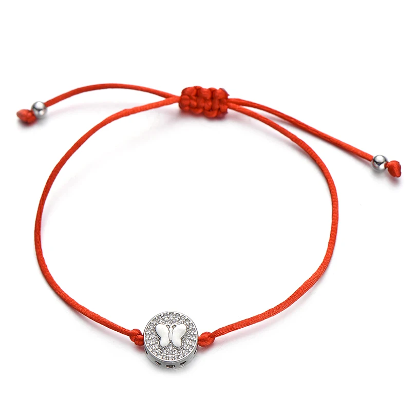 butterfly silver red Pipitree Фианит, циркон, Кристалл Круглый браслет в форме сердца глаз бабочка цветок Шарм красные нитяные браслеты для женщин ювелирный подарок для возлюбленных - Окраска металла: butterfly silver red