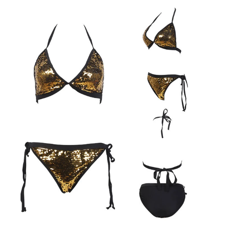 

Plus Size Sexy Swimwear 2020 Shiny Backless Bandage Push Up Bathing Suit Strappy Swimsuit Bikini for Women