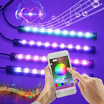 

New 12 LED Bluetooth Phone Control Car Strip Light Flexible Atmosphere Lamp Kit Foot Android iOS APP Cigarette With RGB Controll