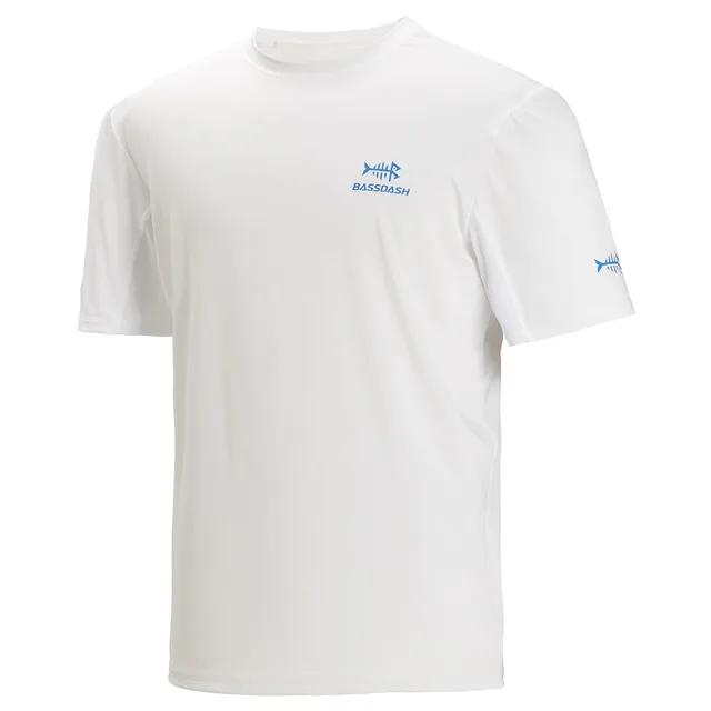 BASSDASH Fish Fishing Shirts Men Medium Blue UPF 50+ Short Sleeve