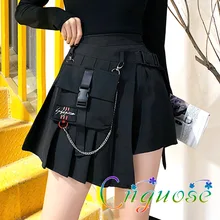 Plus Size College Vintage Asymmetrical Punk Sexy Pleated Mini Short skirt / a line Black Mini Short Skirts with Womens