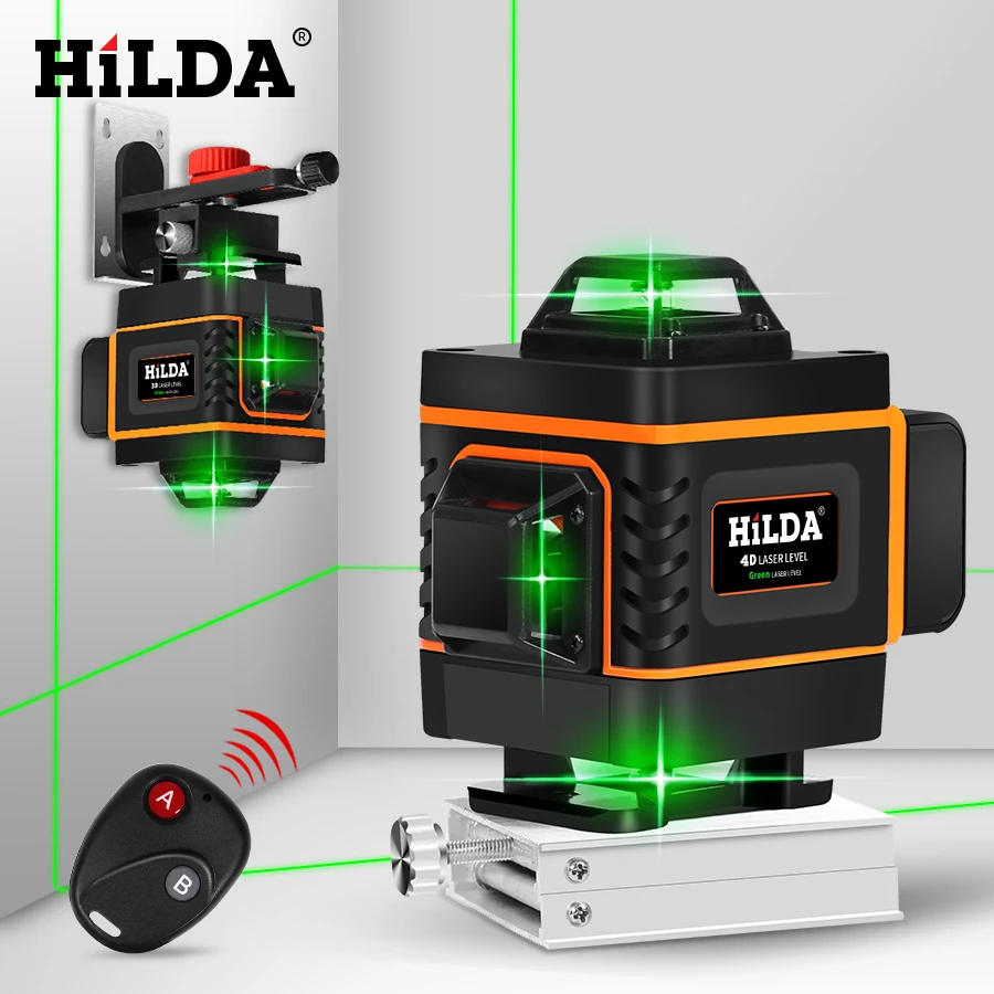 HILDA 16 линий 4D лазерный уровень самонивелирующийся 360 горизонтальный и вертикальный крест супер мощный зеленый лазерный уровень