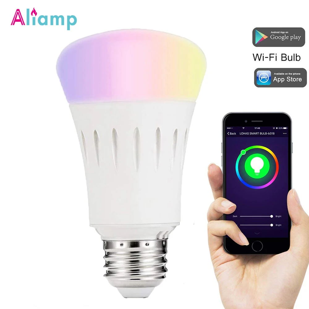 WiFi умная Светодиодная лампа E26 E27 RGB Цвет изменение Светильник лампы 9W