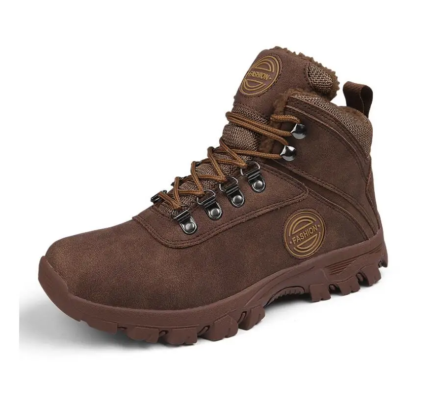 Winter Shoes Men Snow Boots Outdoor Warm Plush Flock Leather Booties Boy Ankle Boots Man Outdoor Sneakers Flat Platform Botas