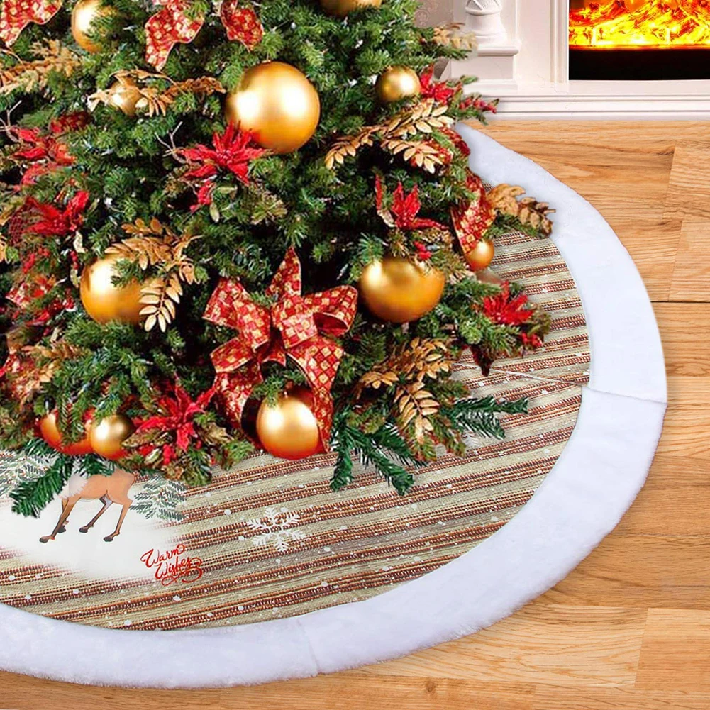 1PC Creative Bell Reindeer Christmas Tree Skirts Fur Carpet Xmas Decoration New Year Home Outdoor Decor Event Party Tree Skirts