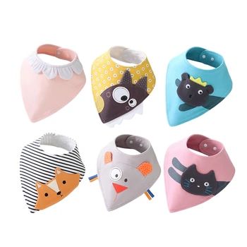 

6 Pcs Baby Bibs Waterproof Triple-cornered Cotton Cartoon Child Bandana Bibs Newborn Slabber Absorbent Cloth Bibs