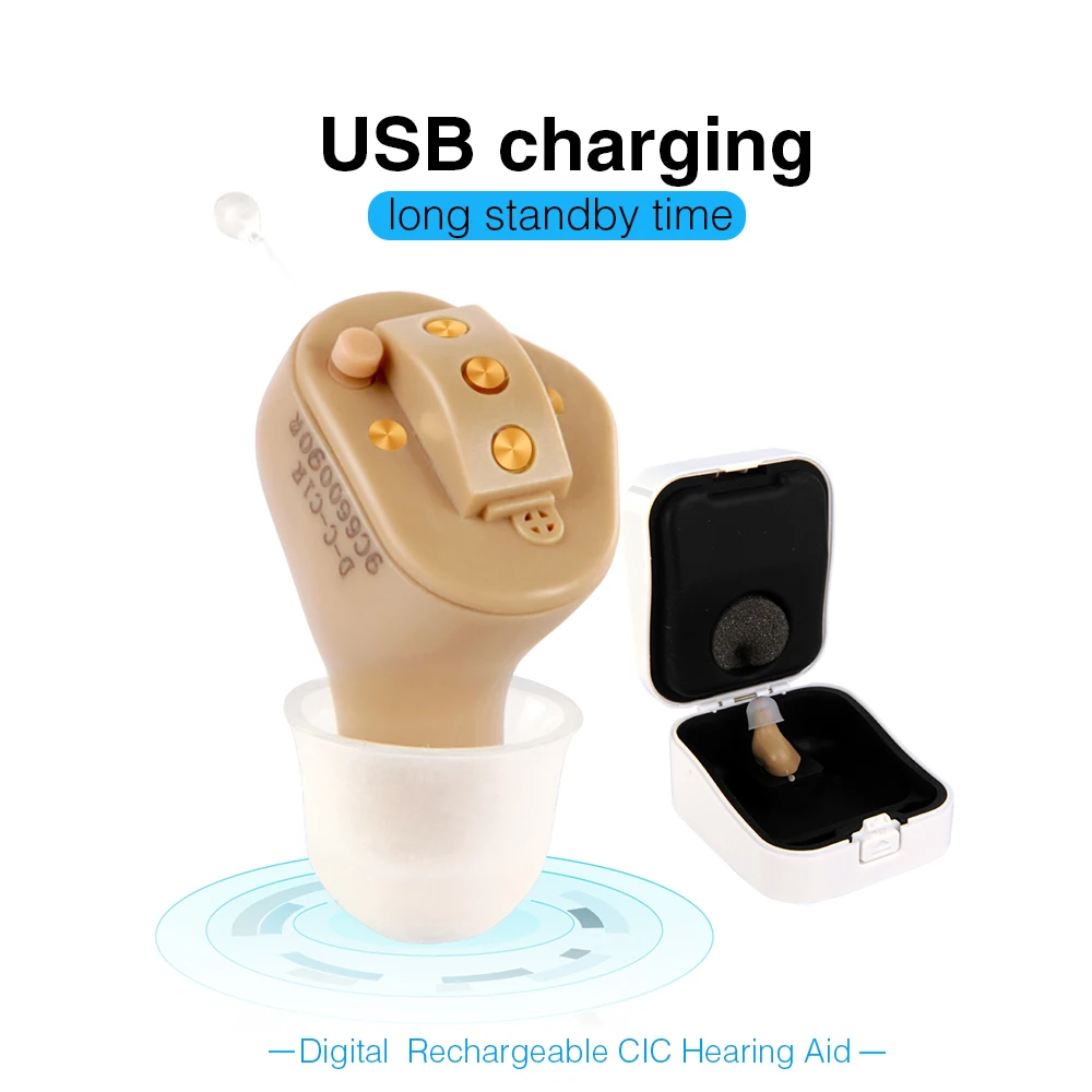 

Dropshipping C55 Rechargeable Invisible Complete In Ear Digital Hearing Aid 6 channels 8 bands USB Rechargeable CIC Hearing Aids