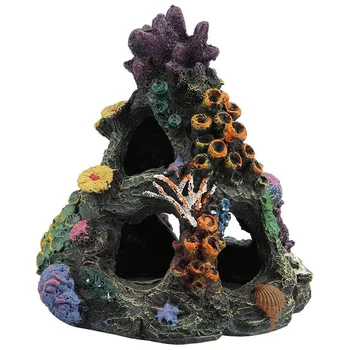 

HOT Coral Aquarium Decoration Fish Tank Resin Rock Mountain Cave Ornaments Fish House for Betta Sleep Rest Hide