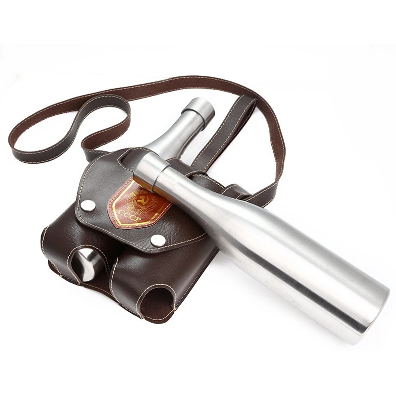 Vodka Stainless Steel Bottle  500ml Hip Flask Steel Funnel Outdoor Portable PU Leather Russia Whisky Liquor Flagon Men's Gift