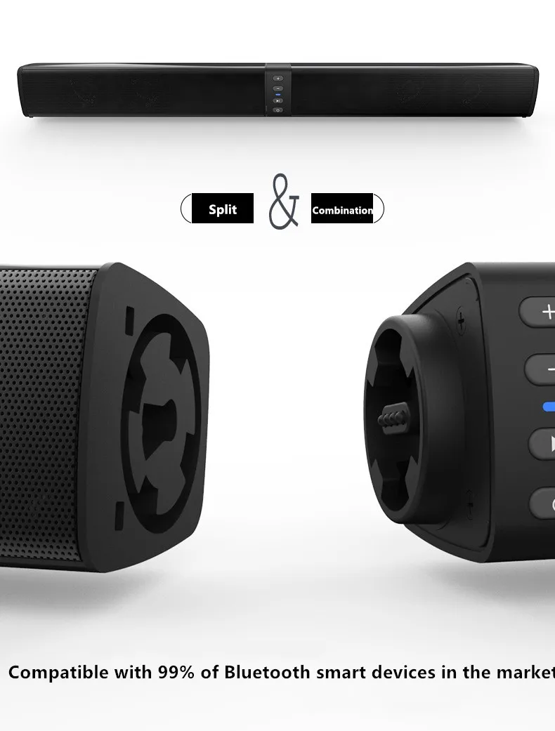 Съемный беспроводной Саундбар динамик 20 Вт FM Bluetooth 4,2 Колонка Саундбар Стерео ТВ динамик s домашний кинотеатр 2000 мАч звуковая панель