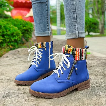 

COOTELILI Boots Women Autumn Shoes Round Toe Zip And Lace Up 3cm Heel Fashion Boots For Women Colorful Ladies Boots Casual 34-43