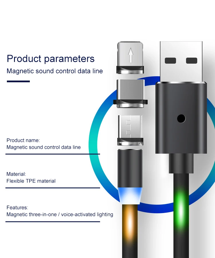 1 м магнитное освещение светодиодный USB C Micro USB кабель для samsung S10 S9 type-c зарядная зарядка магнит Зарядное устройство usb type C кабели