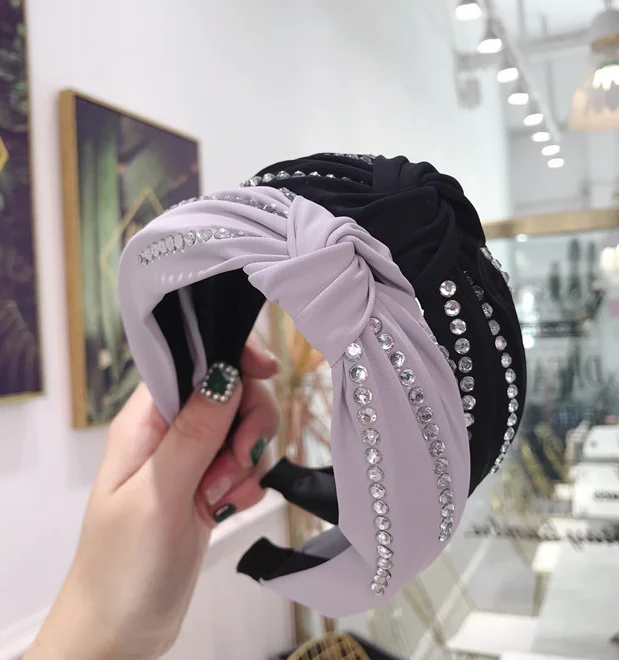 Новые однотонные аксессуары для волос из ткани Корейская версия горячей бурения Стразы супер флэш узел завязывается широкополый головной убор