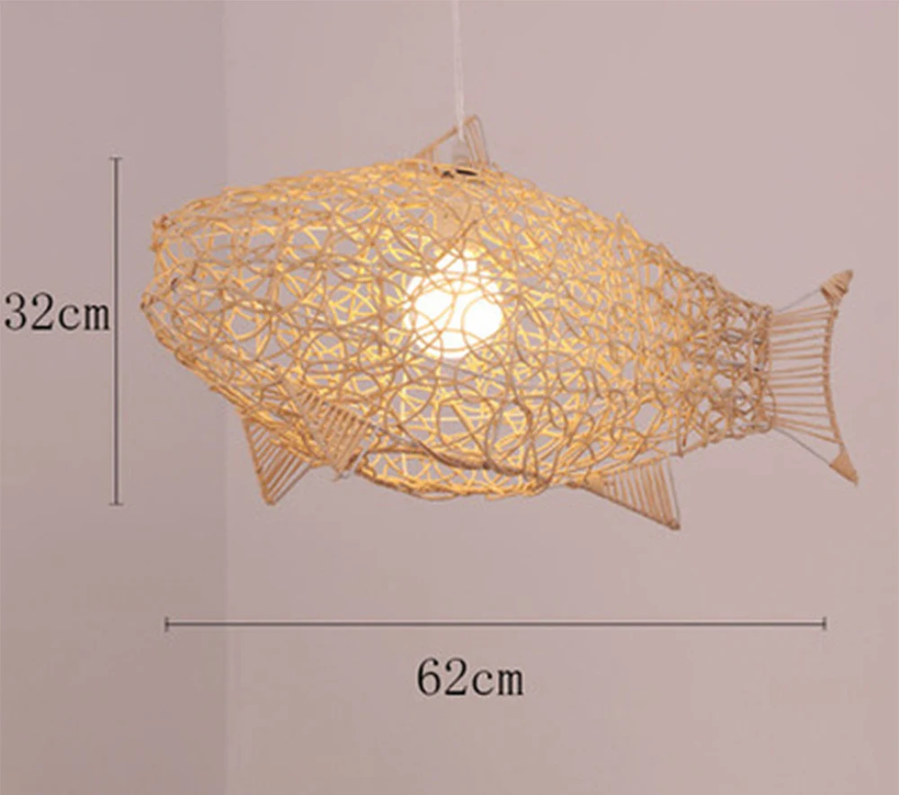 Creative Fish Pendant Lights Hand Woven Rattan Hanging Lamps Restaurant Bedroom Bar Industrial Light Fixture Home Decoration