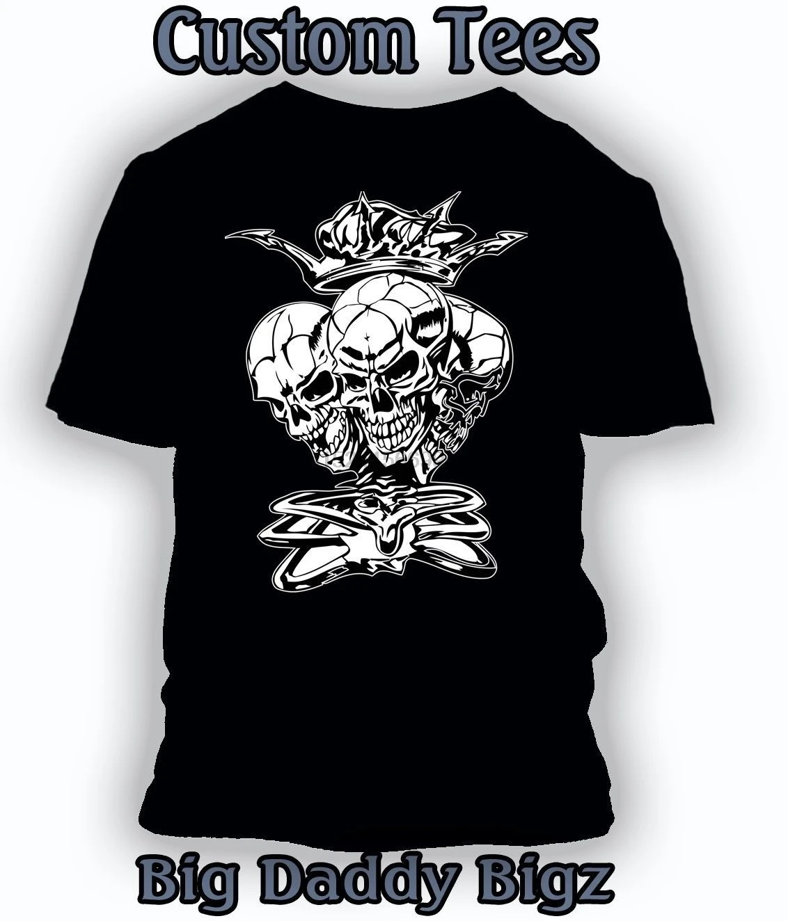 Классическая большая и высокая футболка с 3 черепами черная Клубная уличная