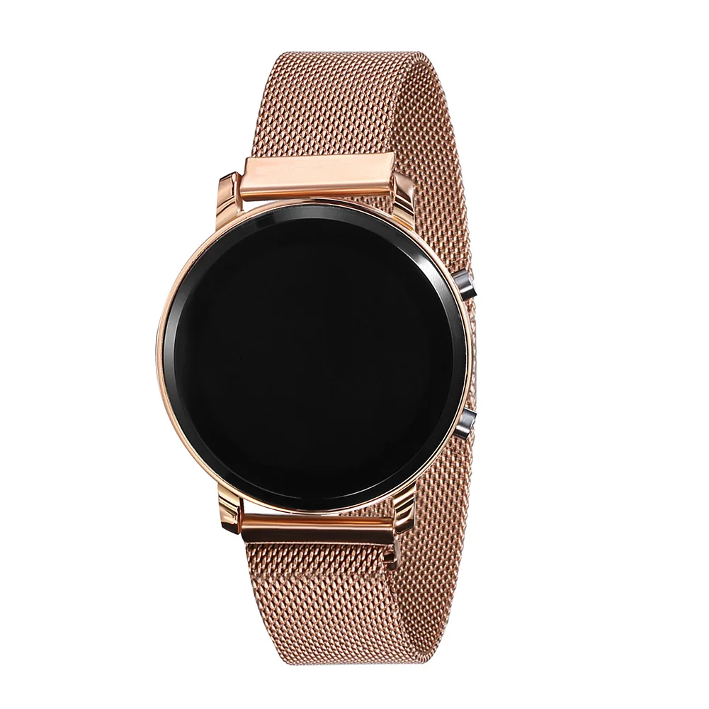 Rose gold Круглый светодиодный часы мужские цифровые часы электронные часы мужские наручные часы из нержавеющей стали женские часы Relogio Masculino - Цвет: Rose gold