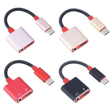 2 in 1 Type C Charge Earphone Jack Adapter USB C Audio Cable Splitter Converter For Huawei Samsung Xiaomi Headphone 300pcs