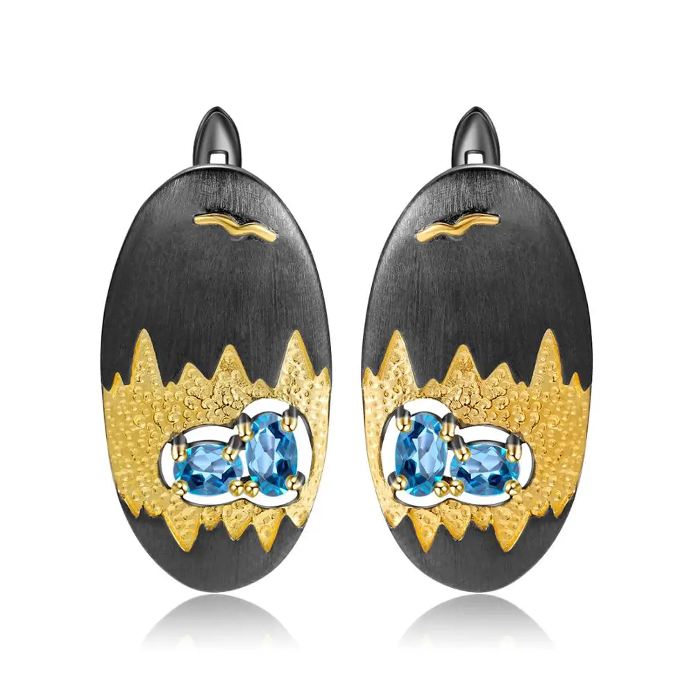 GEM'S BALLET 1.03Ct натуральный Швейцарский Голубой Топаз Серьги для женщин 925 пробы серебро ручной работы пещера сокровище серьги гвоздики