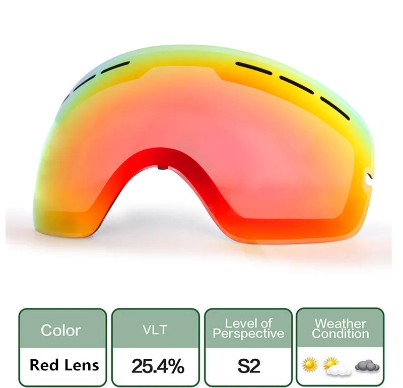 Очки для катания на лыжах и сноуборде. Большие сферические маски UV400, очки для катания на лыжах, для мужчин и женщин, профессиональные очки для лыжного спорта - Цвет: Double anti-fog lens