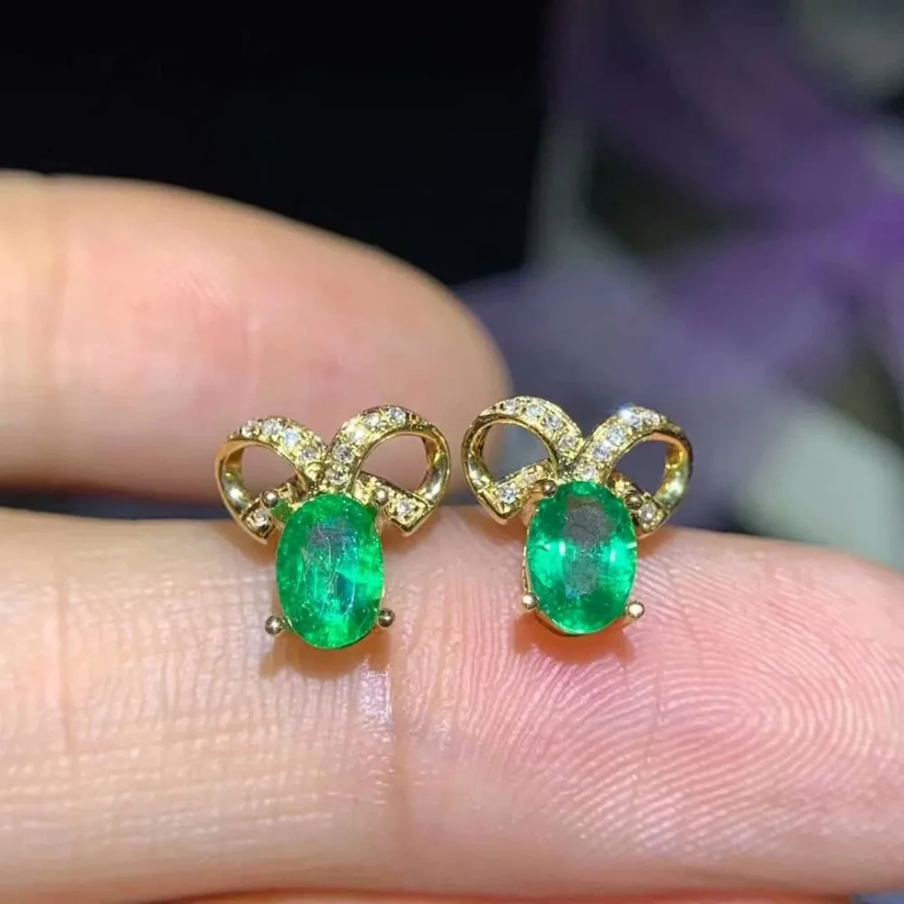 Shilovem, 18 K, желтое золото, настоящие натуральные изумрудные серьги-гвоздики, ювелирные изделия, завод, рождественский подарок, новое растение, 4*6 мм, de0406874ml