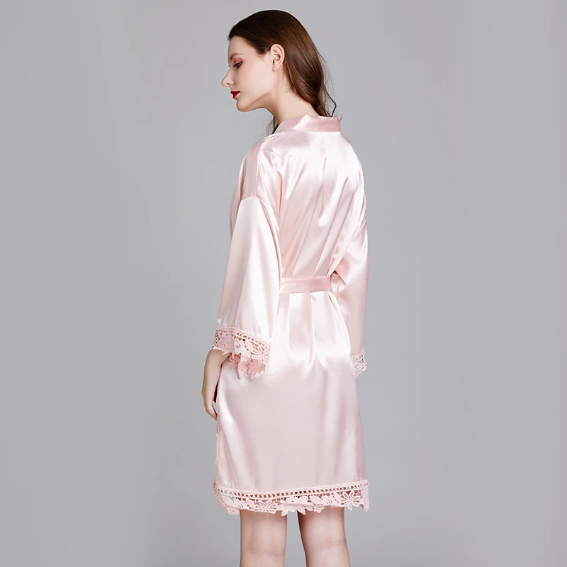 

Spring and summer long-sleeved large size imitation silk home bathrobe robe bathrobe bride bride bridesmaid pajamas V-neck