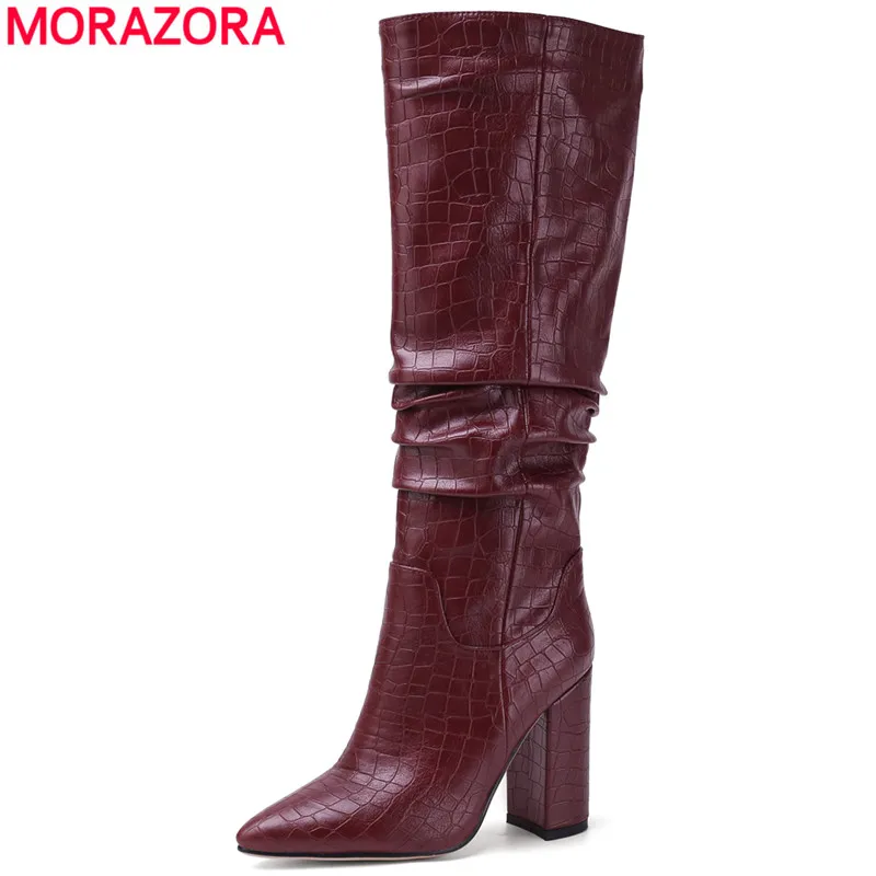 

MORAZORA Plus size 34-43 New brand women boots thick high heels autumn winter boots cowboy western knee high boots women shoes