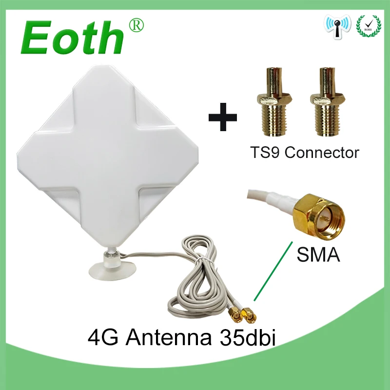

3G 4G Antenna 35dBi 2m Cable LTE Antena 2 * SMA connector for 4G Modem Router +Adapter SMA Female to TS9 Male connector