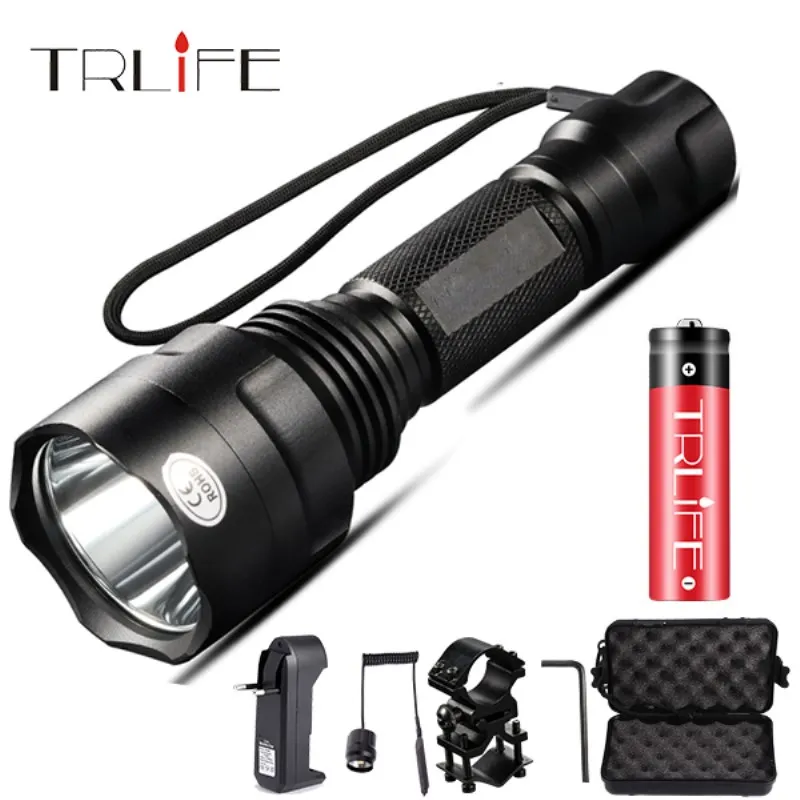 

LED Flashlight XML-T6 8000LM Tactical Flashlight Aluminum Hunting Flash Light Torch Lamp +18650+Charger+Gun Mount