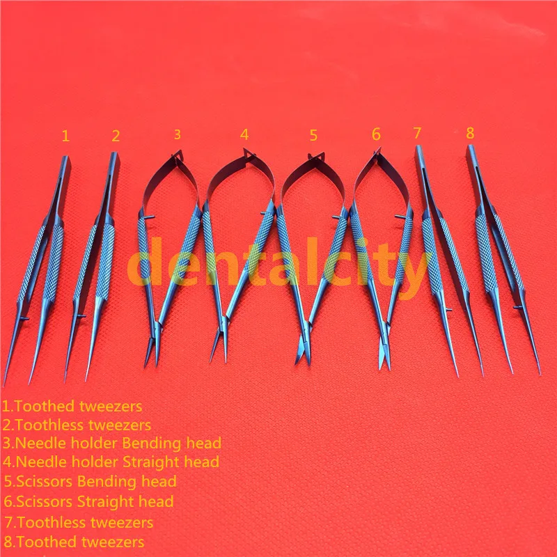 

12.5cm Titanium Ophthalmic Microsurgical Surgical Instruments Dental Instruments Scissors+Needle Holders +Tweezers Surgical tool