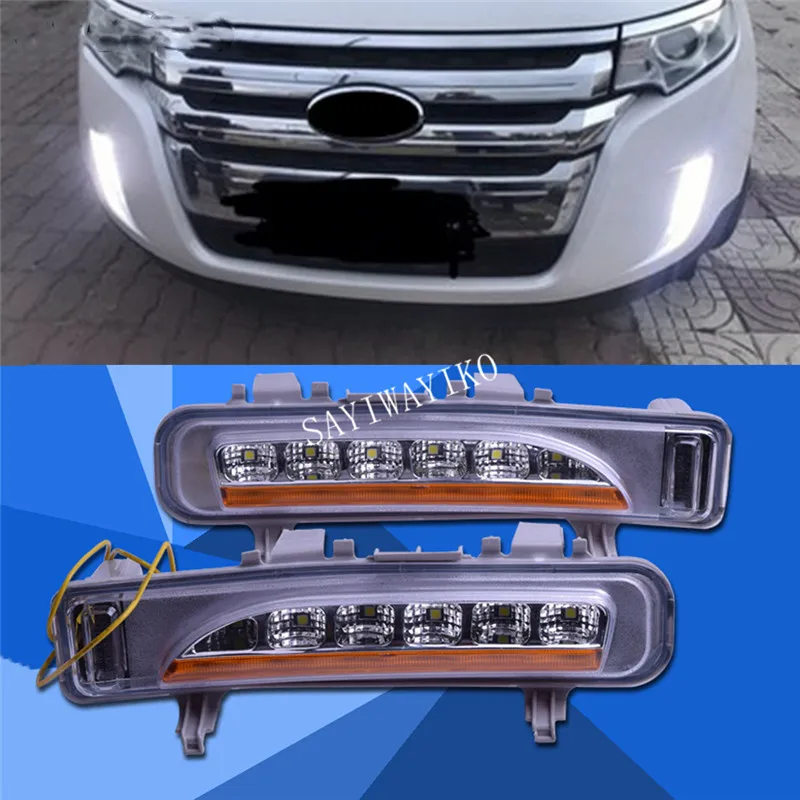 2 шт. Автомобильный светодиодный светильник для Ford Edge 2009~ дневной ходовой светильник DRL светодиодный противотуманный фонарь с желтым поворотным сигналом