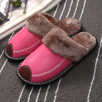 Теплая обувь из хлопка; женская зимняя домашняя обувь на толстой подошве; парные тапочки с ворсом; с фабрики - Цвет: Rose Red
