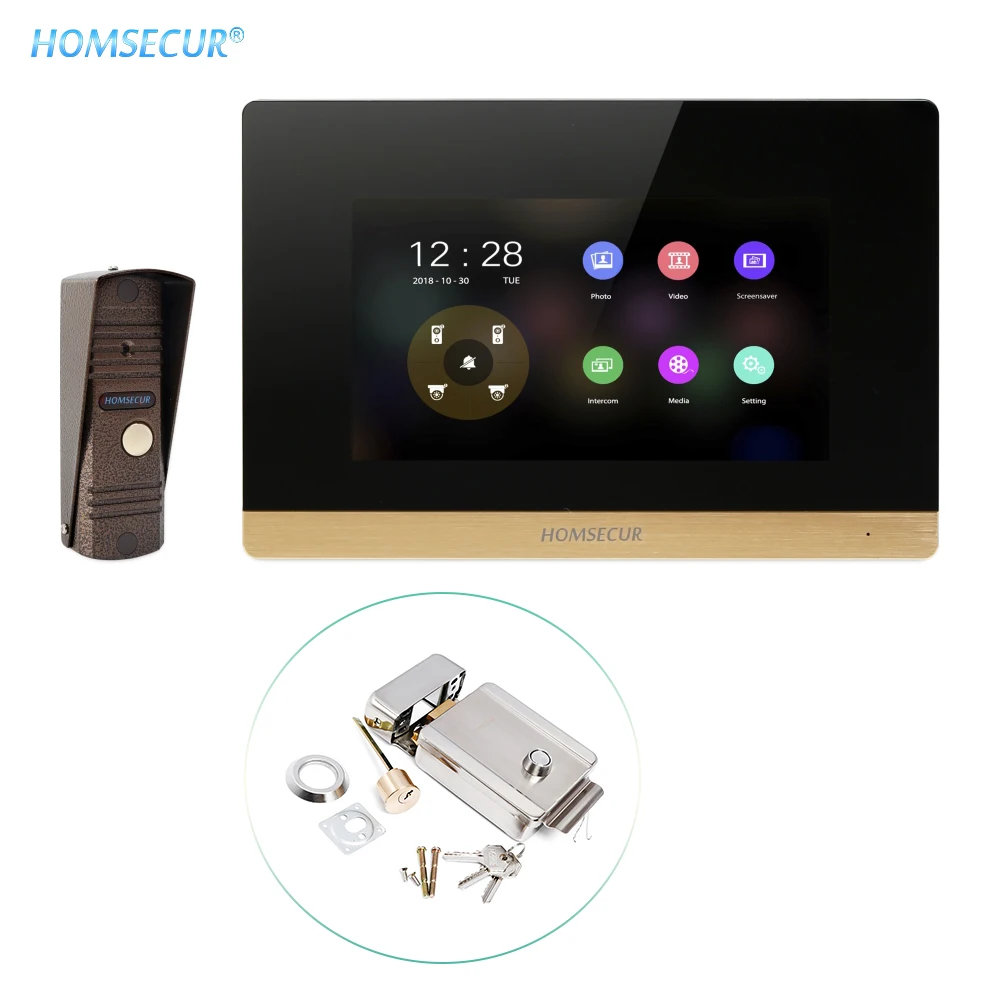 HOMSECUR 4-проводная видеодомофон система внутренней связи электрический замок с