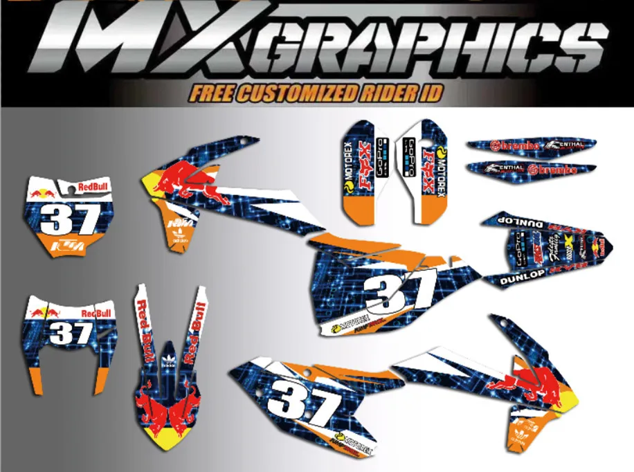 Для KTM 125 250 300 350 400 450 500 EXC XC XCF SX SXF- полный графический Набор наклеек с номером на заказ