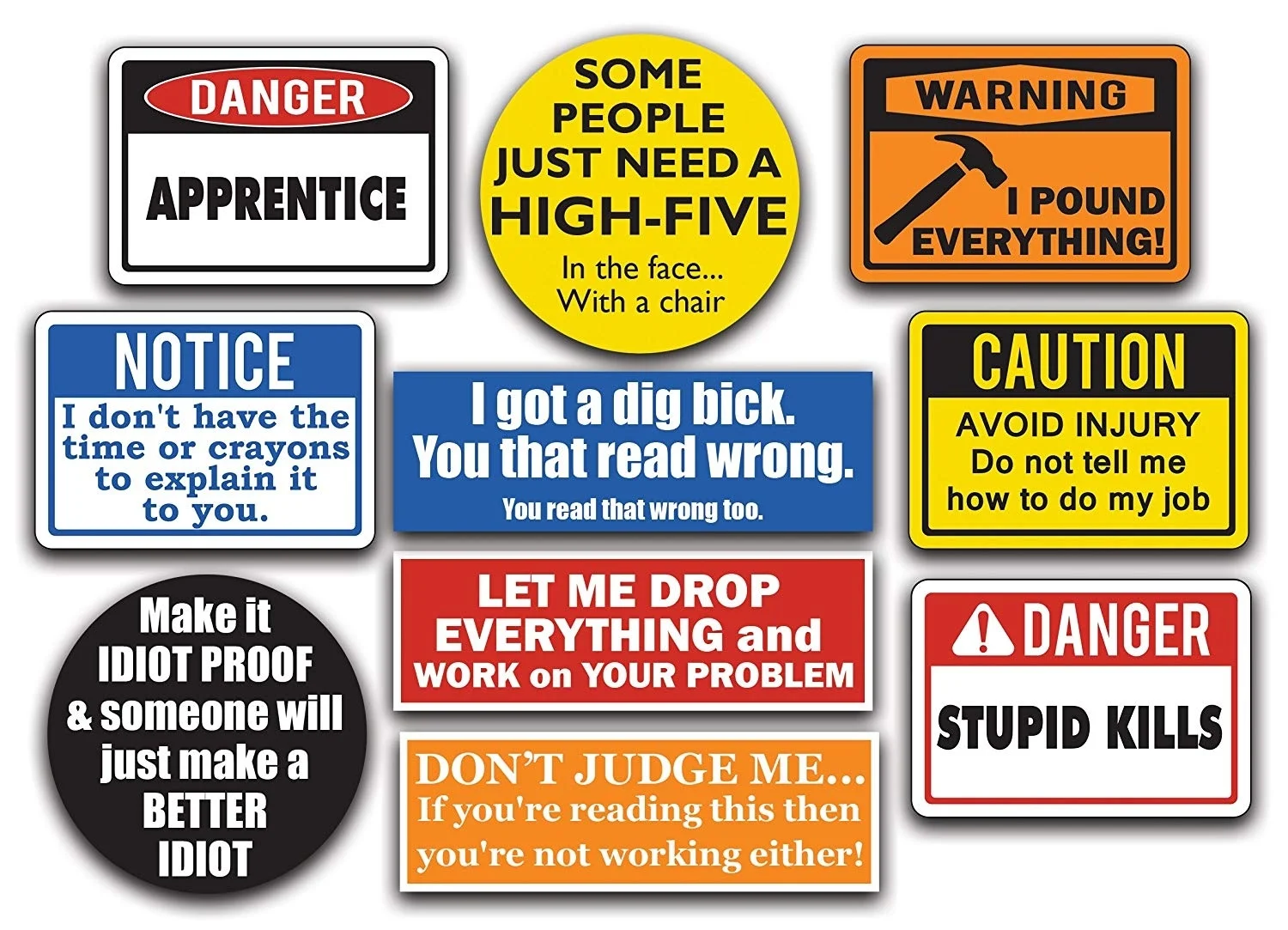 

1Lots 10-Pack of Funny Hard Hat Stickers. These Vinyl Decals are Awesome, Funny, Badass, and Cool. Best for Adult Men and Women