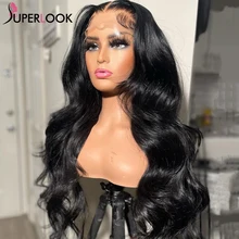 

30 Inches 13x4 Lace Frontal Wig T Part Transparent Lace Front Human Hair Wigs Pre Plucked Bleached Knots Body Wave 180% Density