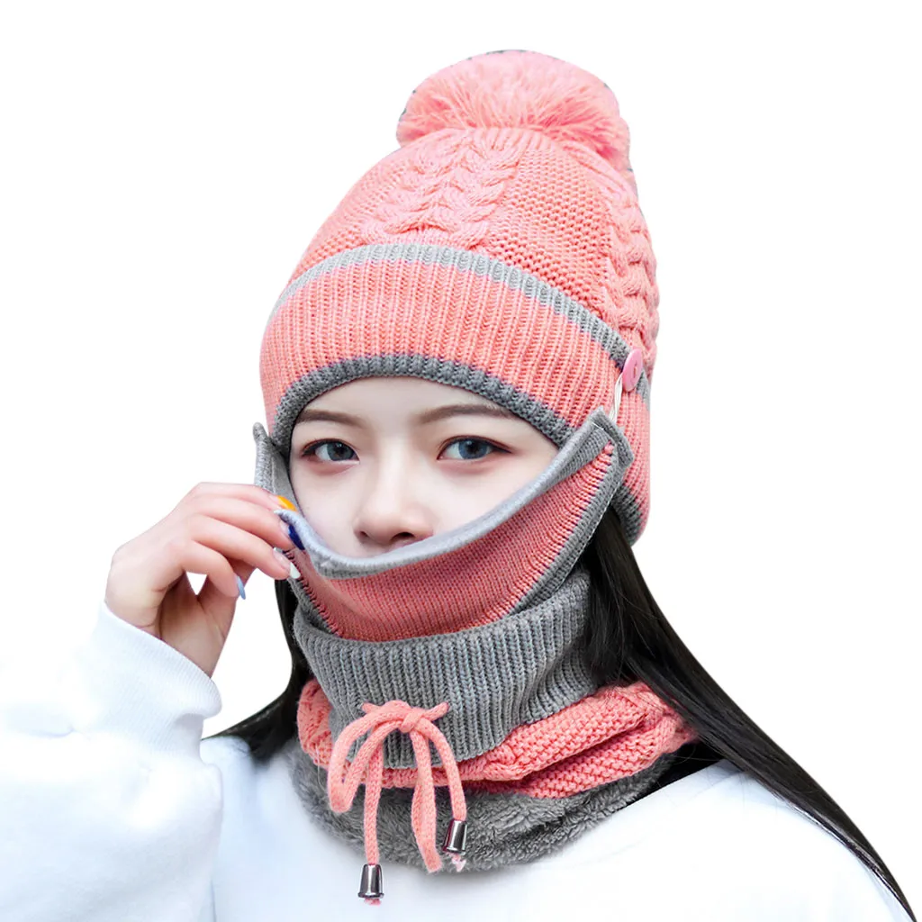 Womail Fashion, зимняя шапка, вязаная, Для женщин мaльчикoв сплошные плотные осень-зима шляпа Для женщин из трех предметов, с защитой от ветра Повседневное Шапки для женщины