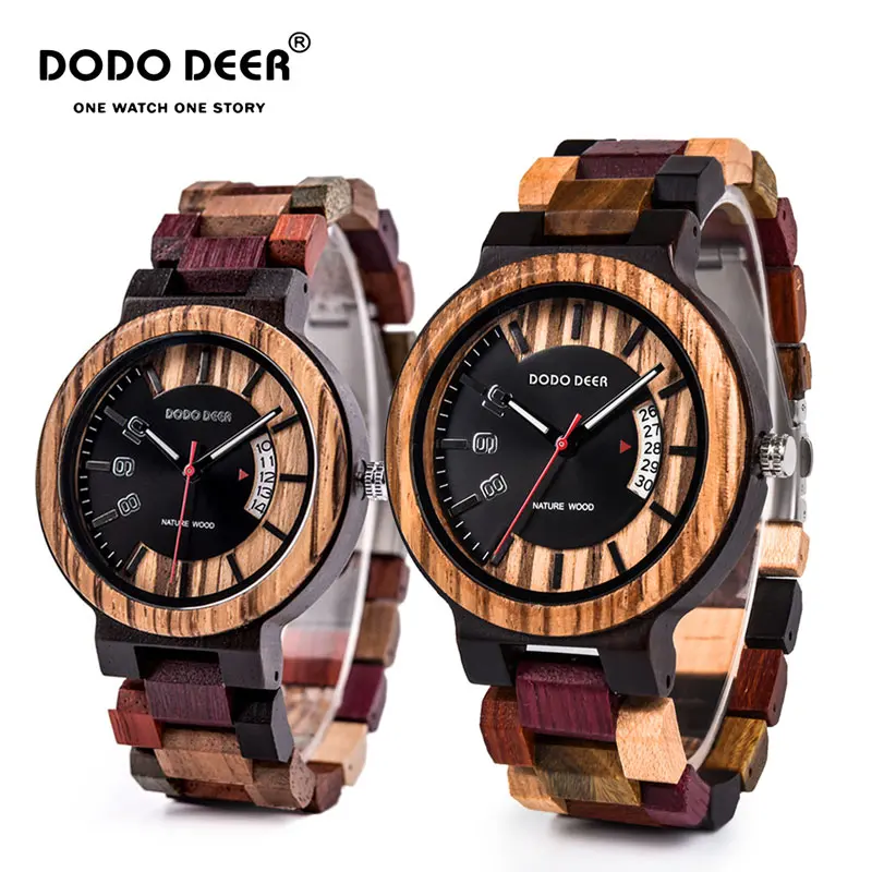 

DODO DEER New Design Calendar Zebra Wooden Watch Men Luxury Brand Quality Quartz Wristwatch Wood Men Watch Relogio Masculino C07