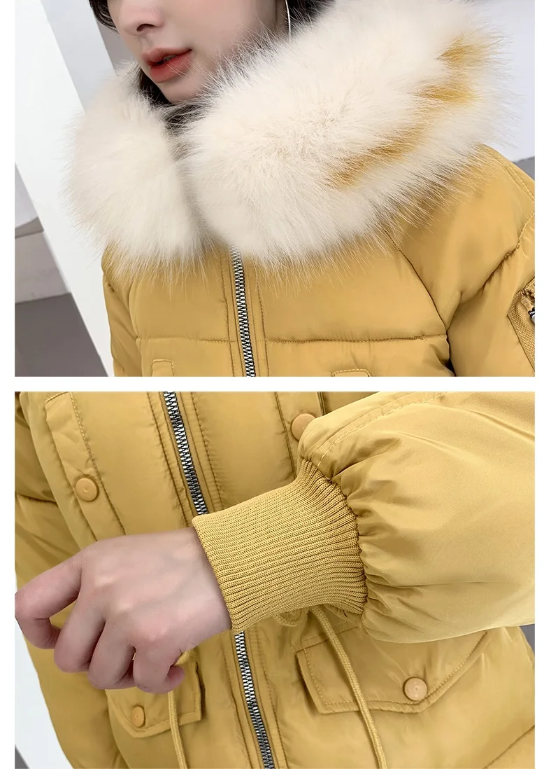 UHYTGF parkas mujer 2XLplus Размер куртка Женский меховой воротник с капюшоном зимний пуховик теплая верхняя одежда зимняя ветрозащитная Парка женская 787