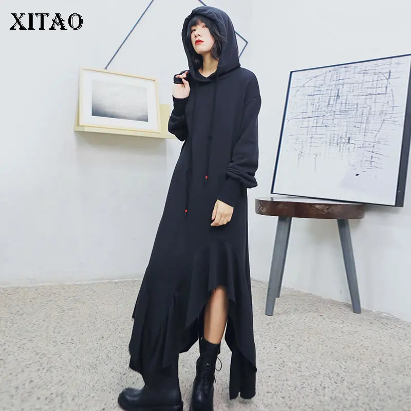Женское платье с капюшоном XITAO асимметричное осенняя одежда для отдыха в стиле