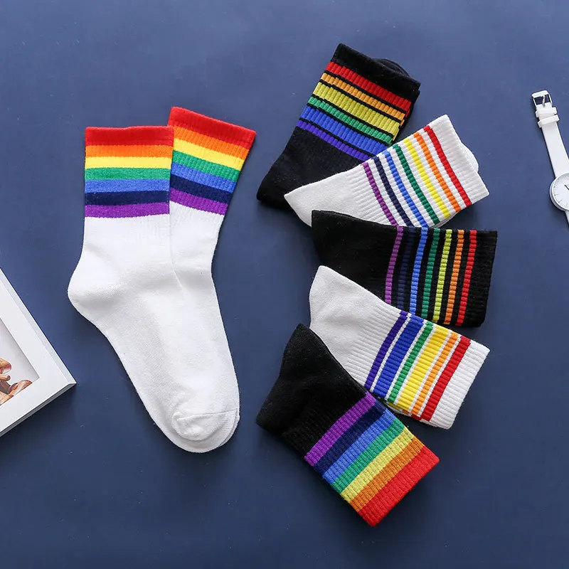 

Harajuku Style Long Socks Rainbow Color Street Fashion Korean Sock Christmas Cotton Cute Socks Skarpetki Calcetines 2019 New
