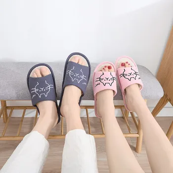 

Men Shoes Male Summer Slippers Cat Hemp Linen Flip Flops Round Toe Home Soft Flat Shoes Sandals Slippers тапочки домашние