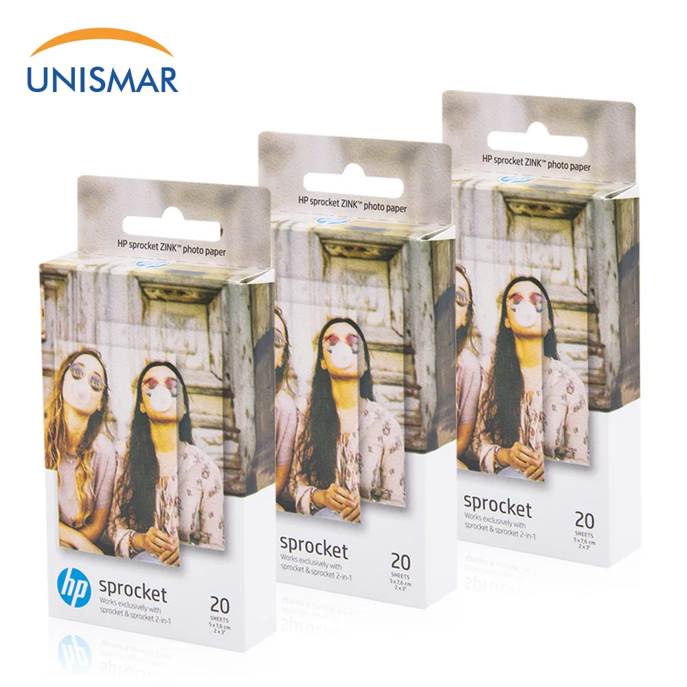 

Unismar Sprocket Photo Paper 3 Box 60 Sheets 2x3-Inch for HP Zink Sticky-Backed Photo Printer