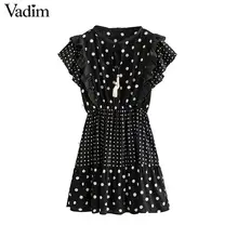 Vadim women elegant dots print mini dress ruffles elastic waist short sleeve female fashion chic dresses summer vestidos QC601