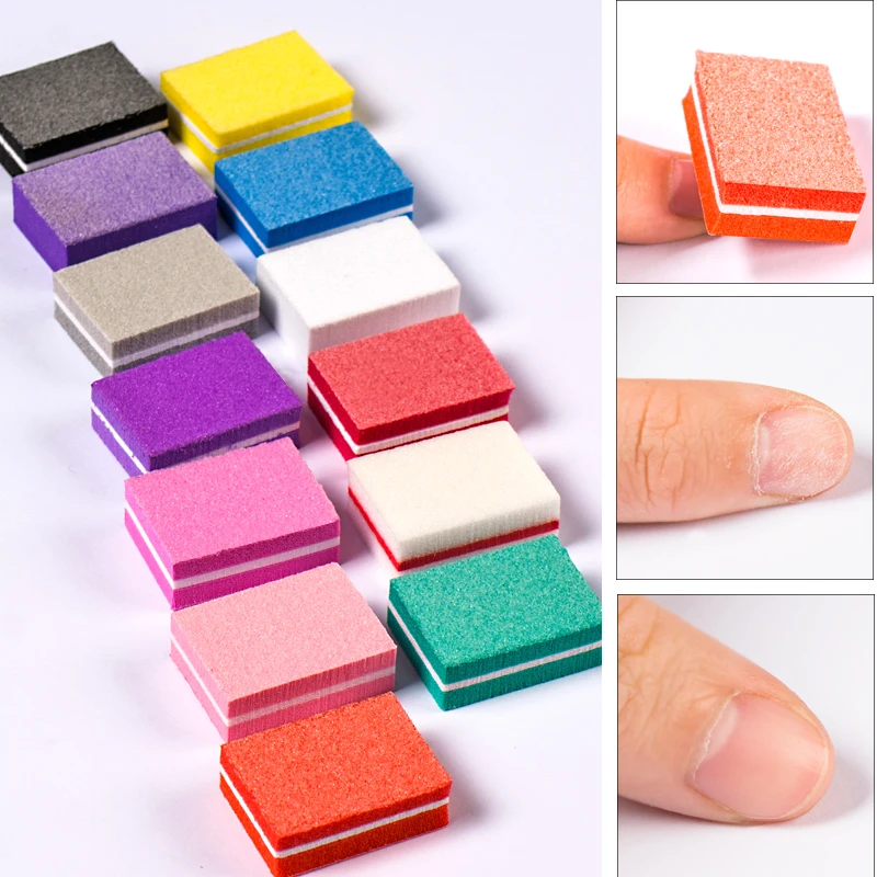 Four Lily Mini Nail Files Sandpaper Buffers Square Block Sponge Emery Board Colorful 100/180 Grit Disposable Nail Polish Set