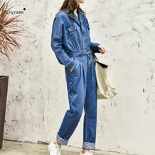 2019 Winter Women Streetwear Long Sleeve Lapel Denim Jumpsuit Turn Down Collar Elastic Waist Jean Romper Harajuku Loose Overalls 2019 Winter Women Streetwear Long Sleeve Lapel Denim Jumpsuit Turn Down Collar Elastic Waist Jean Romper Harajuku Loose Overalls