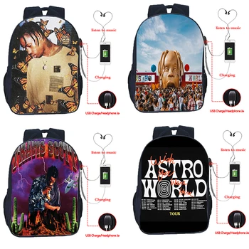 

Travis Scotts USB Backpack Cool School Bag Men ASTROWORLD USB Charge Student Laptop bag WISH YOU WERE HERE Travel Rucksack