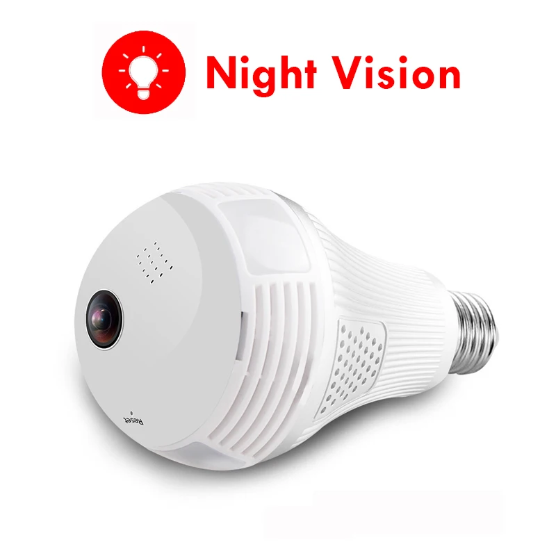 360 градусов светодиодный свет 960P Беспроводная панорамная Домашняя безопасность мини-камера WiFi CCTV рыбий глаз лампа поддержка Скрытая sd-карта - Цвет: Night Vision